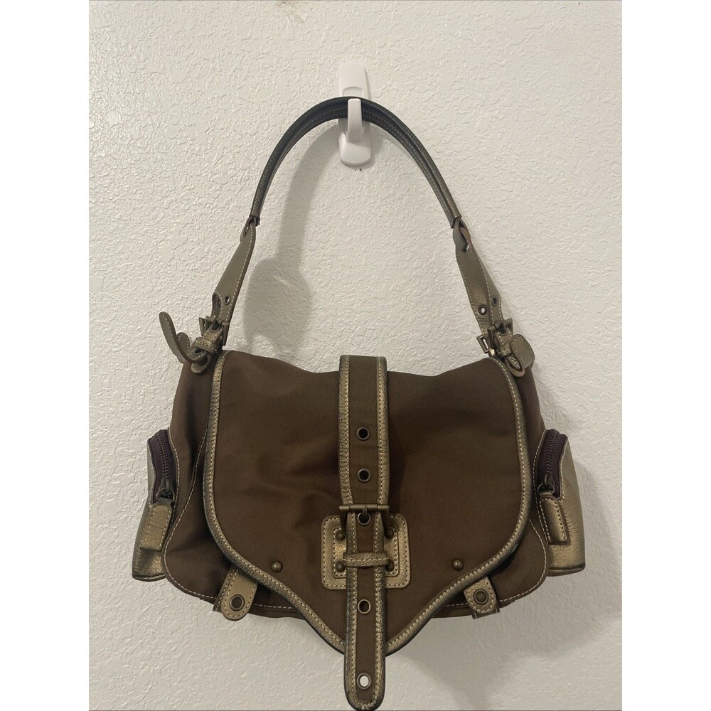 Olivia Lauren Brown Leather Canvas Women Shoulder Satchel Bag Handbags Western